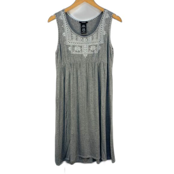 Premise Embroidered Sleeveless T-Shirt Tank Dress‎ Knee Length Scoop Neck Large - Picture 1 of 9